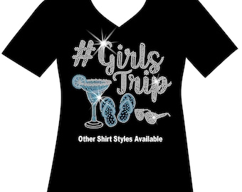 Custom Girls Trip Bling Rhinestone Bling Shirt Besties Bedazzled Cruise T Birthday Squad Girls Vacation Sweatshirt Bachelorette Party Bling