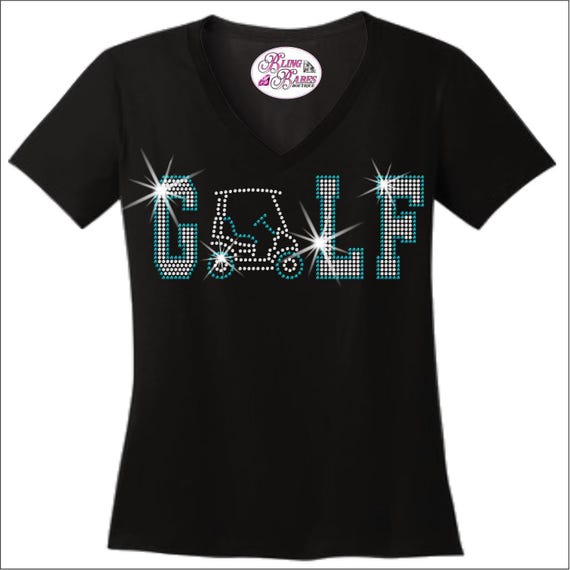 Golf With Golf Cart RHINESTONE Mega Bling Shirt, Ladies Golf Shirt, Golf Tournament Season, Gift for Golfing Girls Teen Golfing Gift, Golfer