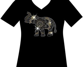 Elephant Swirly Flower RHINESTONE Bling Shirt Lucky Elephant Bling T Shirt Lucky Elephant Lover Sweater Birthday Elephant Savior Protector