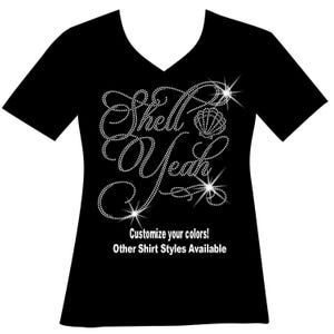 Shell Yeah RHINESTONE Mega Bling Shirt, Girls Vacation Bling, Bestie Matching Cruise Bling T, Oh Sip It's a Girl Trip, Bachelorette Party T