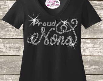 Proud Nona Rhinestone Shirt: Sparkly Bling for New Grandmothers