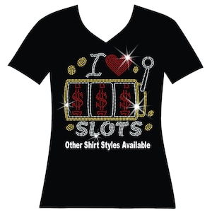 I Love Slots Rhinestone Bling Shirt Ladies Queen of Slots Sparkle Sweatshirt Gambling Cruise Queen Casino Lover Gift, Las Vegas  Lover Gift