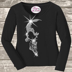 Halloween Skeleton Face Rhinestone Bling Shirt: Ladies Spooky Season Halloween Party Costume Wear