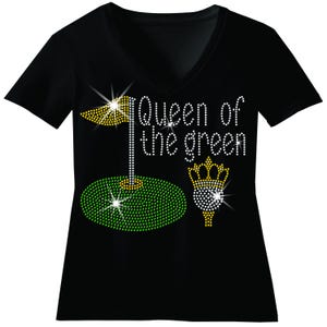 Custom Golf Rhinestone Bling Shirt Queen of the Green Golf Bedazzled Sweater Par than Bar Sequence Top Ladies Golf Shirt Golf Lovers Shirt