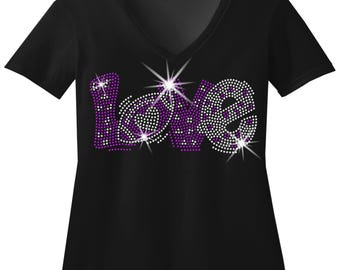 LOVE Football Rhinestone Shirt | Sparkly Football Bling Tee | Game Day Spirit Shirt