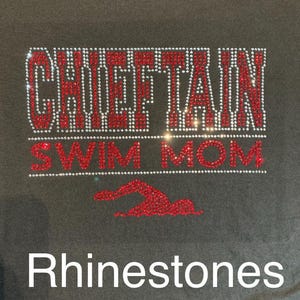 Custom Swim Mom Team Rhinestone Bling Shirt Ladies Personalized Swim Sweatshirt Customizable High School Swim Top Swim Team Spirit School T image 3