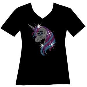 Unicorn Head with horn RHINESTONE Mega Bling Shirt, Lucky Unicorn Bling Shirt, Custom Unicorn Head Bling, Unicorn Lover Gift, Costume Party
