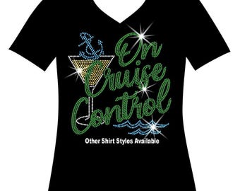 Rhinestone Cruise Birthday Shirt, Sparkle Ladies Trip Bling Apparel