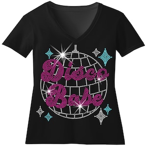 Disco Babe with Disco Ball RHINESTONE Mega Bling Shirt, New Year Gift Shirt, Birthday Cruise Shirt, Retro Disco Party Shirt, Roller Skate T