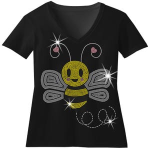 Cute Bumble Bee RHINESTONE Mega Bling Shirt, Bee Happy Bee Lover Bling Shirt, Nature Lovers Bling T, Custom Bumblebee Bling T, Honey Bee T