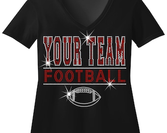 Custom Football Team RHINESTONE Mega Bling Shirt, Ladies Sparkle Football T, Bowl Party, Super Sweater, Customize Team & Colors T