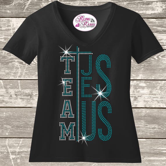 Rhinestone Team Jesus Shirt: Christian Faith Bling Tee