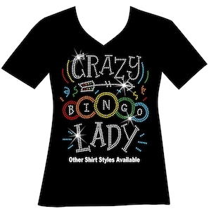 Crazy Bingo Lady Rhinestone Bingo Game Lover, Funny Sparkle Bingo, Matching Las Vegas Bingo Tournament Woman&#39;s Glitter Top, Lucky Bingo T