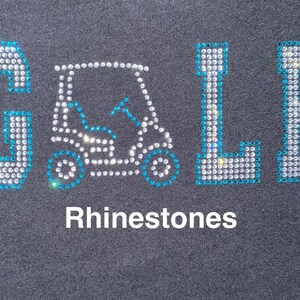 Golf With Golf Cart RHINESTONE Mega Bling Shirt, Ladies Golf Shirt, Golf Tournament Season, Gift for Golfing Girls Teen Golfing Gift, Golfer image 2