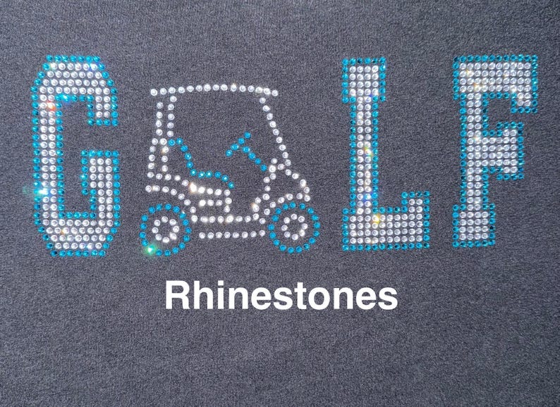 Golf With Golf Cart RHINESTONE Mega Bling Shirt, Ladies Golf Shirt, Golf Tournament Season, Gift for Golfing Girls Teen Golfing Gift, Golfer image 2