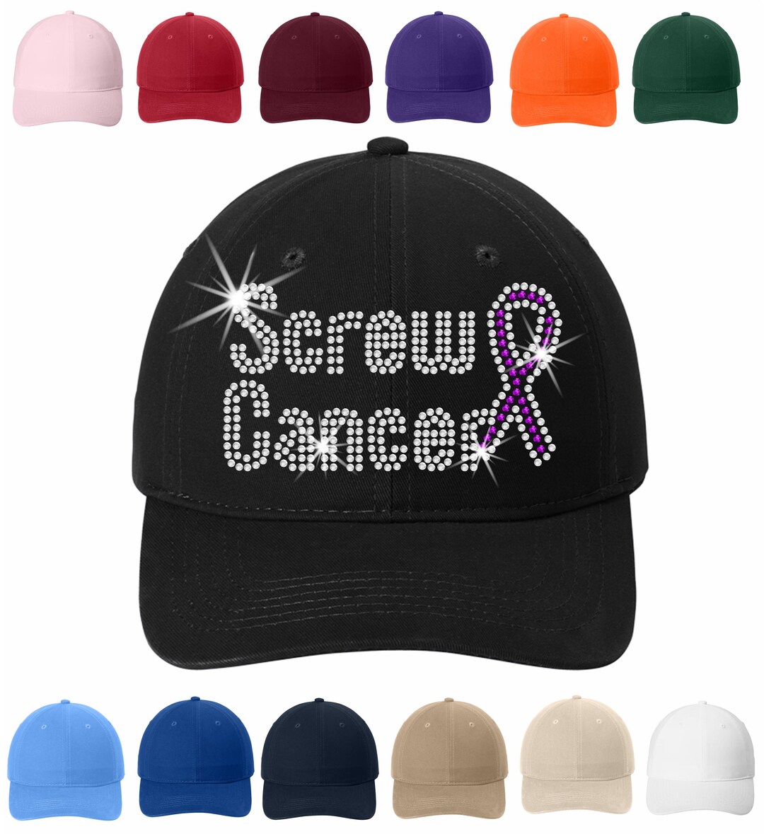 Pattern Cancer Ribbon Cap Custom Awareness Ribbon Rhinestone Cap, Cancer Support Bling Hat - Etsy