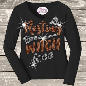 Halloween Resting Witch Face Rhinestone Bling Shirt, Happy Halloween Sparkle Sweatshirt Cute Witch Bedazzled Tshirt, Funny Fall Wear Shirt