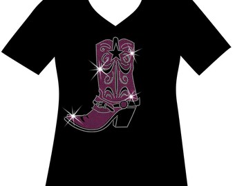 Sexy Cowgirl Boot Rhinestone Bling Shirt Bedazzled Cowgirls T shirt Country Concert Sparkle Top Country Girl Sequence Top Boots And Bling T