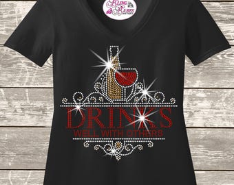 Rhinestone Wine Shirt, Funny Drinking Tee, Sparkly Women's Top