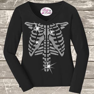 Halloween Skeleton Ribcage RHINESTONE Mega Bling Shirt, Trick Or Treat Bling Shirt, Ladies Halloween Bling T shirt, Woman's Halloween Gift