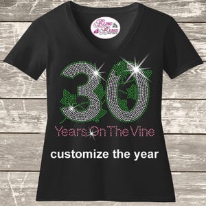 Custom Sorority Rhinestone Shirt: 30 Years on the Vine, Pink & Green