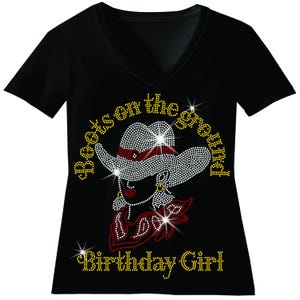 Custom Boots on the Ground Birthday Girl Rhinestone Bling Shirt Where Them Fans At Bedazzled Sweatshirt Cowboy Western Birthday Girl Sparkle