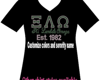 Custom Sorority Reveal College Chapter Greek Letters Ladies RHINESTONE Mega Bling Shirt Sorority Sisters Custom Bling Shirt Custom Sorority