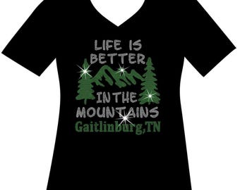 Life is better in the Mountains RHINESTONE Mega Bling T, Customize your Town Bling T, Country Girl Bling, Country Girls Do It Better Bling T