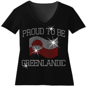 Proud to be Greenlandic with Greenland Flag Rhinestone Bling Shirt Save Greenland Bedazzled Sweatshirt Family Arctic Vacation Greenlandian T