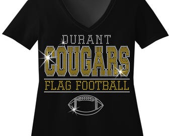 Custom Team Flag Football Rhinestone Shirt | Two-Line Team Name Bling Tee | Sparkly Game Day Shirt
