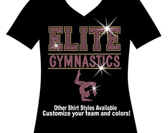 Custom Name Gymnastics Double Lines Rhinestone Bling Shirt, Custom Team Gymnastics T,Gymnastics Mom T shirt, Gymnasts Christmas Sparkle Gift