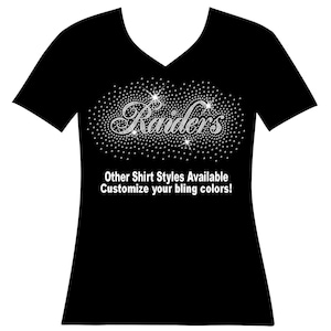Cursive Raiders with a Firework Splash Around it RHINESTONE Mega Bling Shirt, Sunday Football Bling, Football Mom Bling Custom Football Team