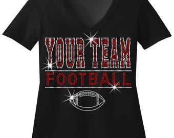 Custom Football Team RHINESTONE Mega Bling Shirt, Ladies Sparkle Football T, Bowl Party, Super Sweater, Customize Team & Colors T