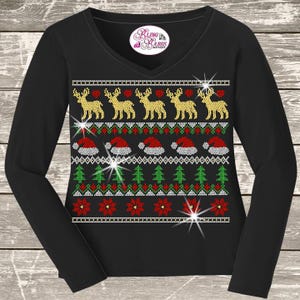 Christmas Ugly Christmas Sweater Rhinestone Mega Bling Shirt, Christmas Tree Spangle T,  Santa Sparkle Bling, Ladies Happy Holidays Bling T