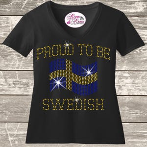 Swedish Flag Rhinestone Shirt - Sparkly Pride Tee for Women