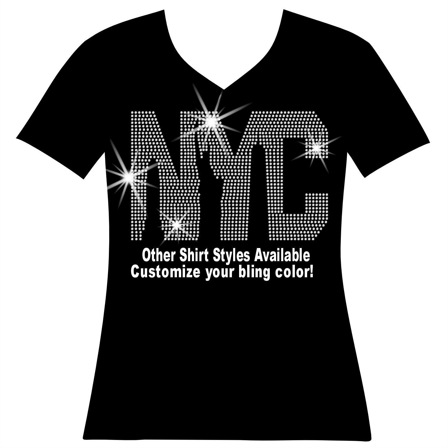 NYC Skyline New York City RHINESTONE Mega Bling Shirt, New