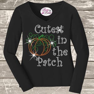 Cutest Pumpkin in the Patch Shirt, Rhinestone Pumpkin Tee, Cute Fall Shirt, Sparkly Halloween Top, Pumpkin Patch Shirt, Autumn Gift for Her