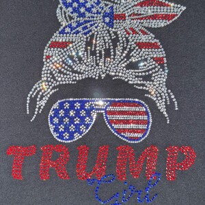 Trump Girl Flag Bandana Shirt: Rhinestone Bling - Red White Blue Tee image 2