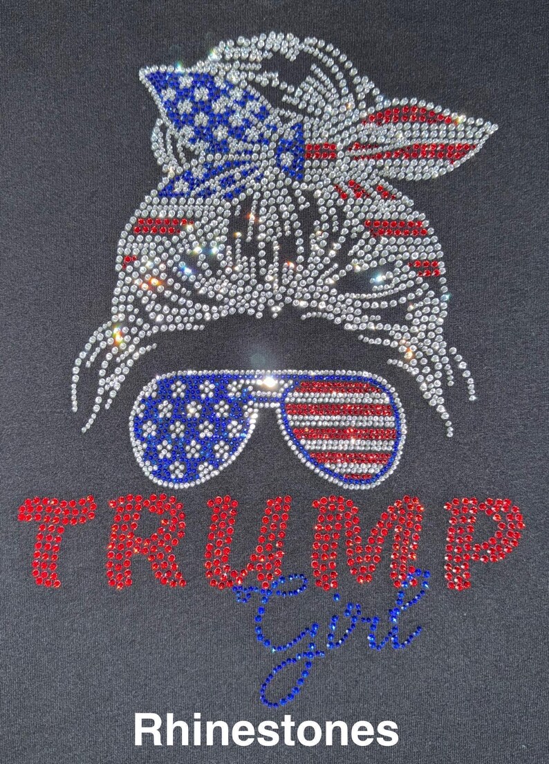 Trump Girl Flag Bandana Shirt: Rhinestone Bling - Red White Blue Tee image 2