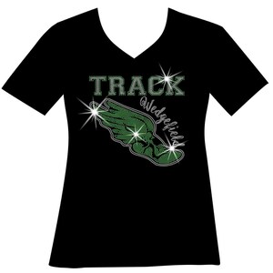 Track Running Shoe with wings RHINESTONE Mega Bling Shirt, Custom SPANGLE Track Mom T, Choose Your Colors Sparkle Bling Shirt, Track Bling T