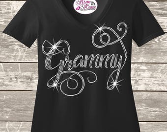 Grammy Swirly Rhinestone Bling Shirt, Sparkly Grandma Nana Apparel