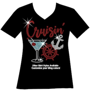 Rhinestone Cruise Shirt, Martini & Helm Sparkle Tee