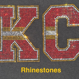 KC Rhinestone Shirt • Football Helmet Stripe KC Tee • Kansas City Game Day Sparkle Shirt • Bling Football Top • KC Fan Apparel image 2