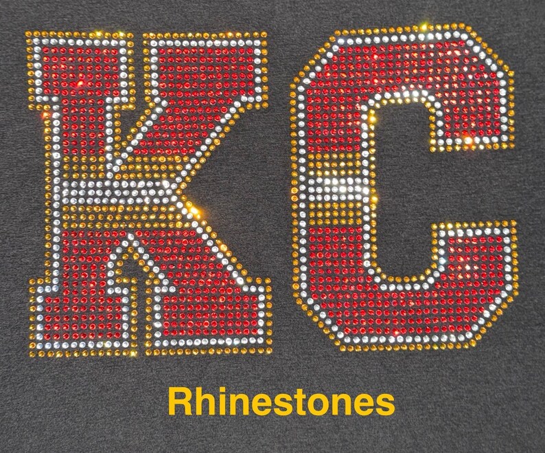 KC Rhinestone Shirt • Football Helmet Stripe KC Tee • Kansas City Game Day Sparkle Shirt • Bling Football Top • KC Fan Apparel image 2