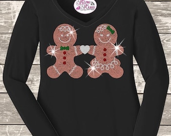 Christmas Gingerbread Cookie Rhinestone Mega Bling Shirt, Happy Holidays Christmas Spangle, Cookie Bakeoff Sparkle Bling, Ladies Christmas