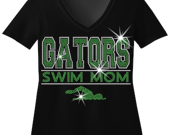 Custom Swim Mom Team Rhinestone Bling Shirt Ladies Personalized Swim Sweatshirt Customizable High School Swim Top Swim Team Spirit School T