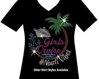 Girls Cruise Girls Trip Rhinestone Shirt, Ladies Girls Cruise, Girls Squad Cruise Sweatshirt Matching Custom Cruise Bestie Sparkle Tee