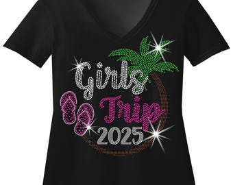 Custom Girls Trip 2026 Rhinestone Bling Shirt Sparkle Girls Cruise Ladies Weekend Trip Crusin with my Bestie Sequence Sweatshirt Las Vegas