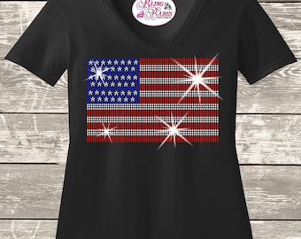 Rhinestone American Flag Shirt - Sparkly 4th of July Tee