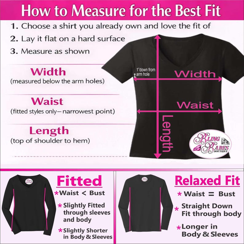 The image is a visual guide on how to measure for the best fit of a shirt, with three different styles of shirts shown and their corresponding measurements.